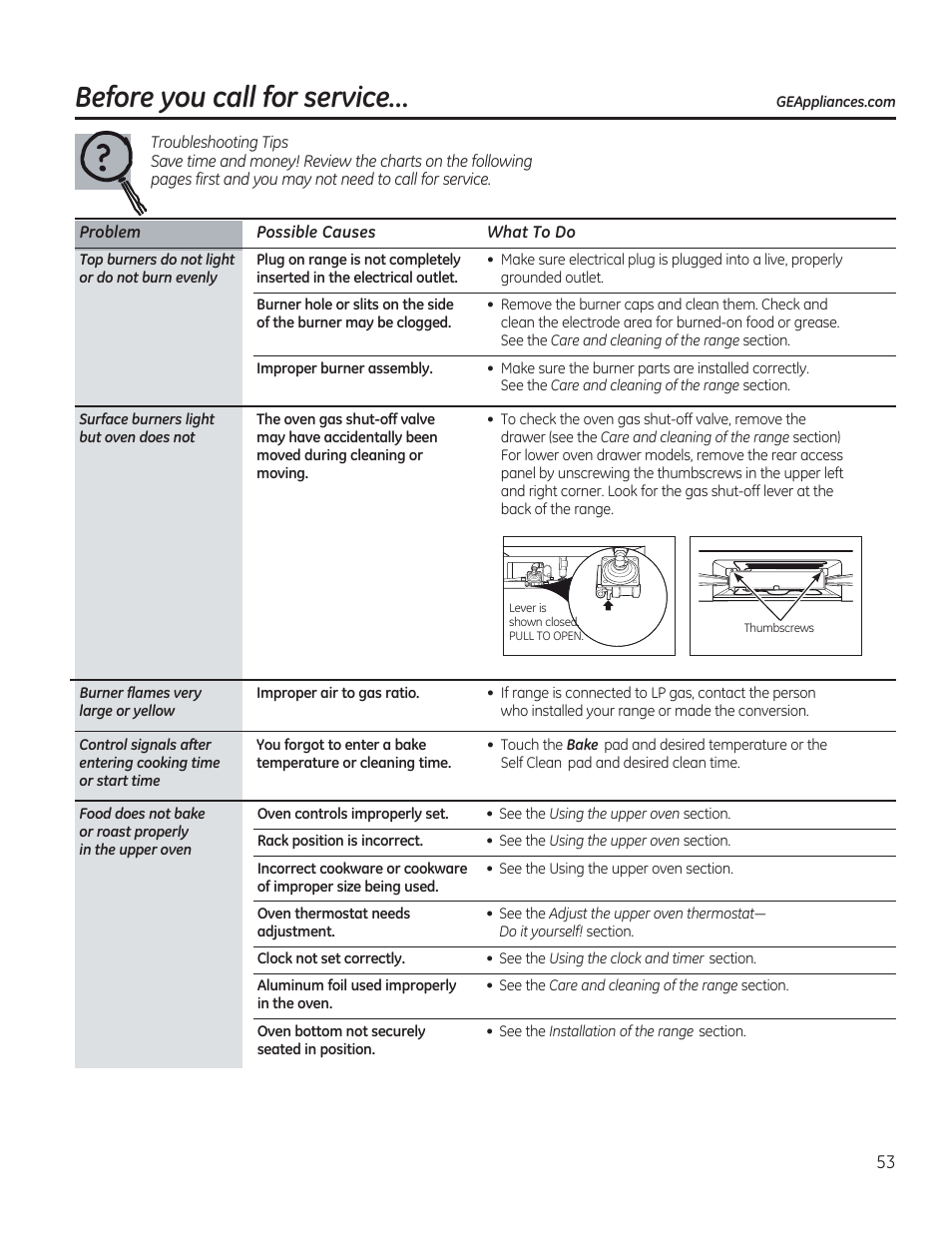 Before you call for service | GE C2S985SETSS User Manual | Page 53 / 120