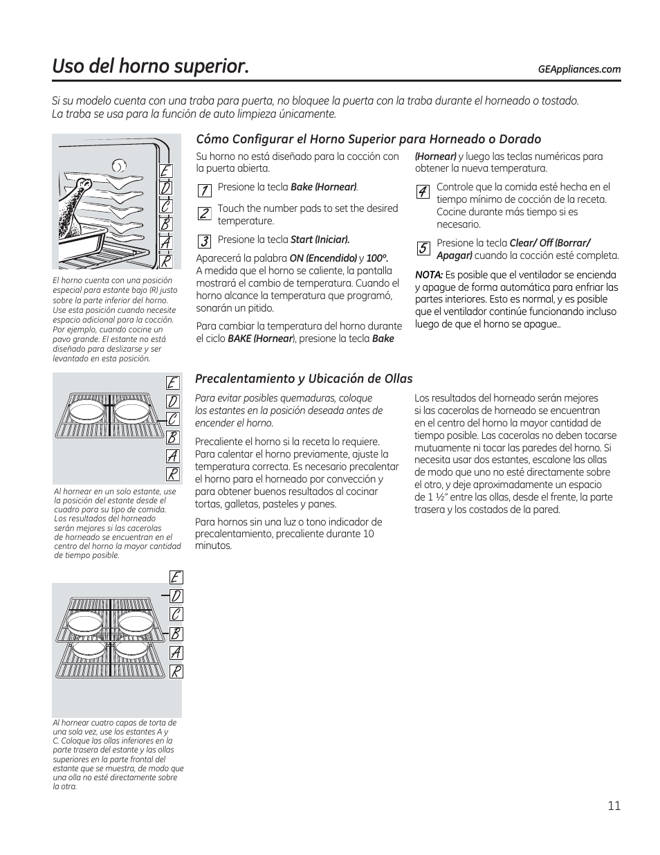 Precalentamiento y ubicación de ollas, Uso del horno superior | GE C2S985SETSS User Manual | Page 71 / 120