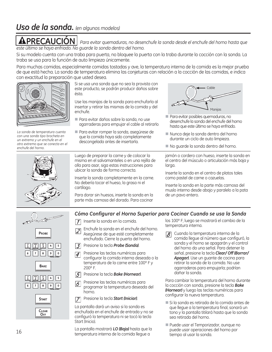 H □ h 0 0, E s 0 0 0, Uso de la sonda | Precaución | GE C2S985SETSS User Manual | Page 76 / 120