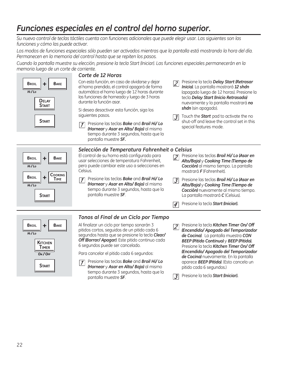 Selección de temperatura fahrenheit o celsius, Tonos al final de un ciclo por tiempo | GE C2S985SETSS User Manual | Page 82 / 120