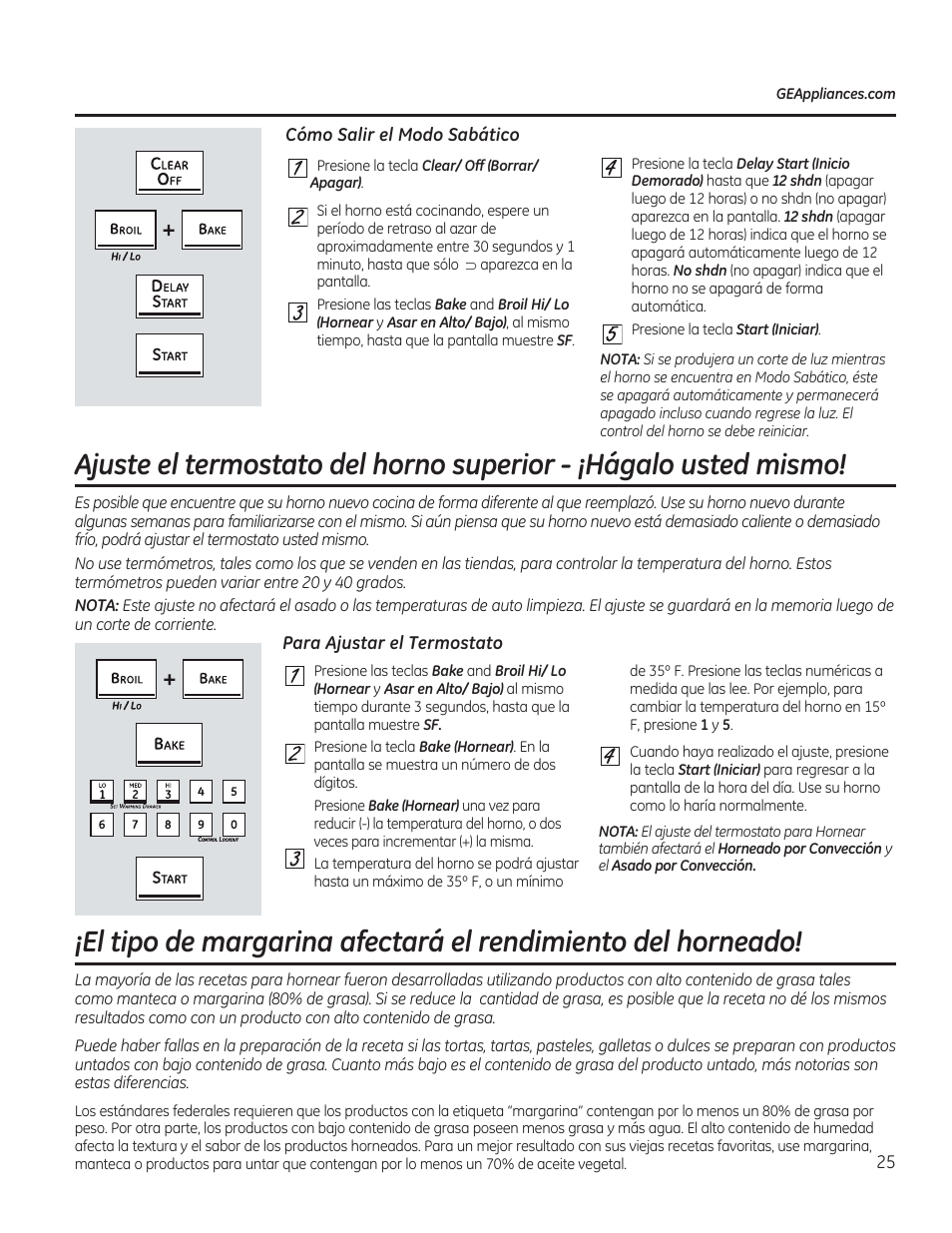 Cómo salir el modo sabàtico, Para ajustar el termostato, Шшшиё | GE C2S985SETSS User Manual | Page 85 / 120