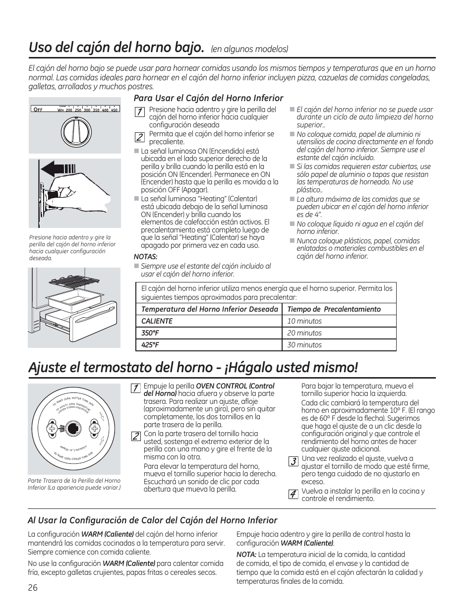 Uso del cajón del horno bajo. (en algunos modelos), Uso del cajón del horno bajo | GE C2S985SETSS User Manual | Page 86 / 120