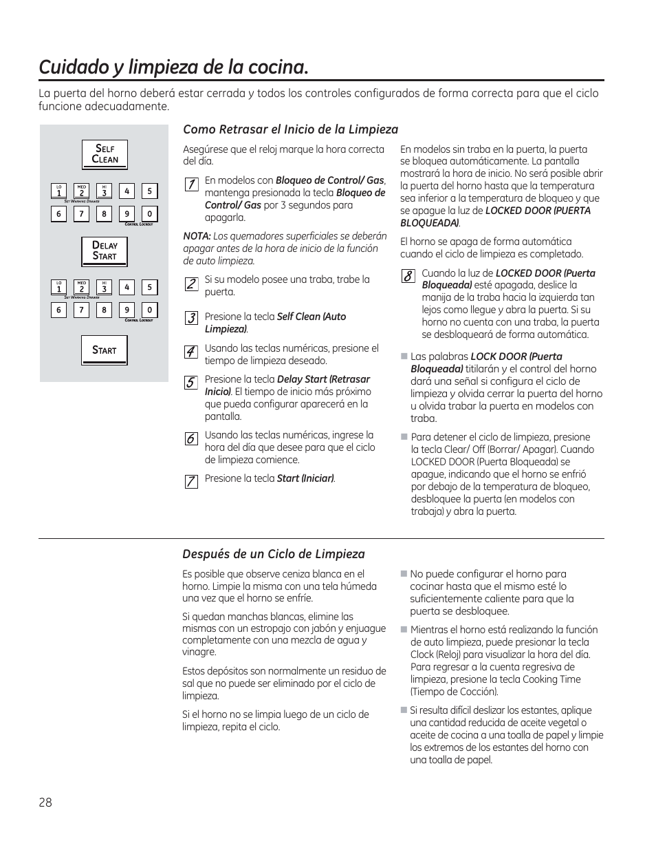 И 0 и и и, Como retrasar el inicio de la limpieza, Después de un ciclo de limpieza | Cuidado у limpieza de la cocina | GE C2S985SETSS User Manual | Page 88 / 120