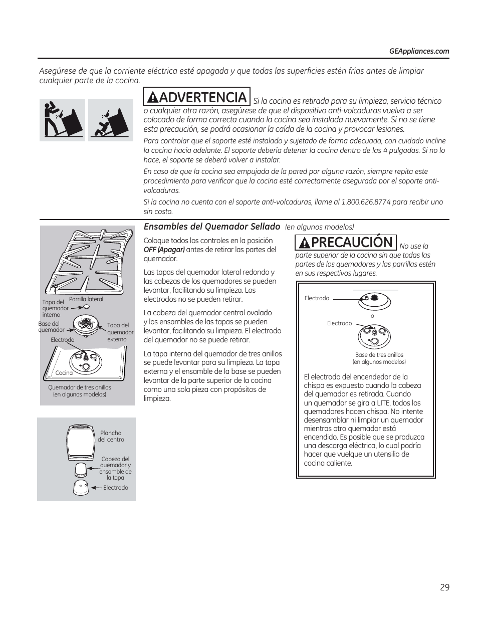 Aadvertencia, Aprecaucion, Aadvertencia aprecaucion | GE C2S985SETSS User Manual | Page 89 / 120