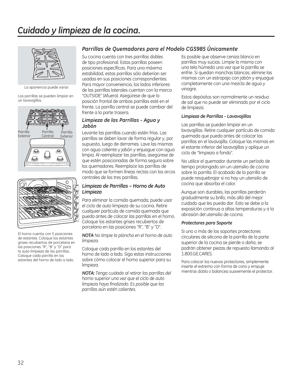 Cuidado y limpieza de la cocina | GE C2S985SETSS User Manual | Page 92 / 120