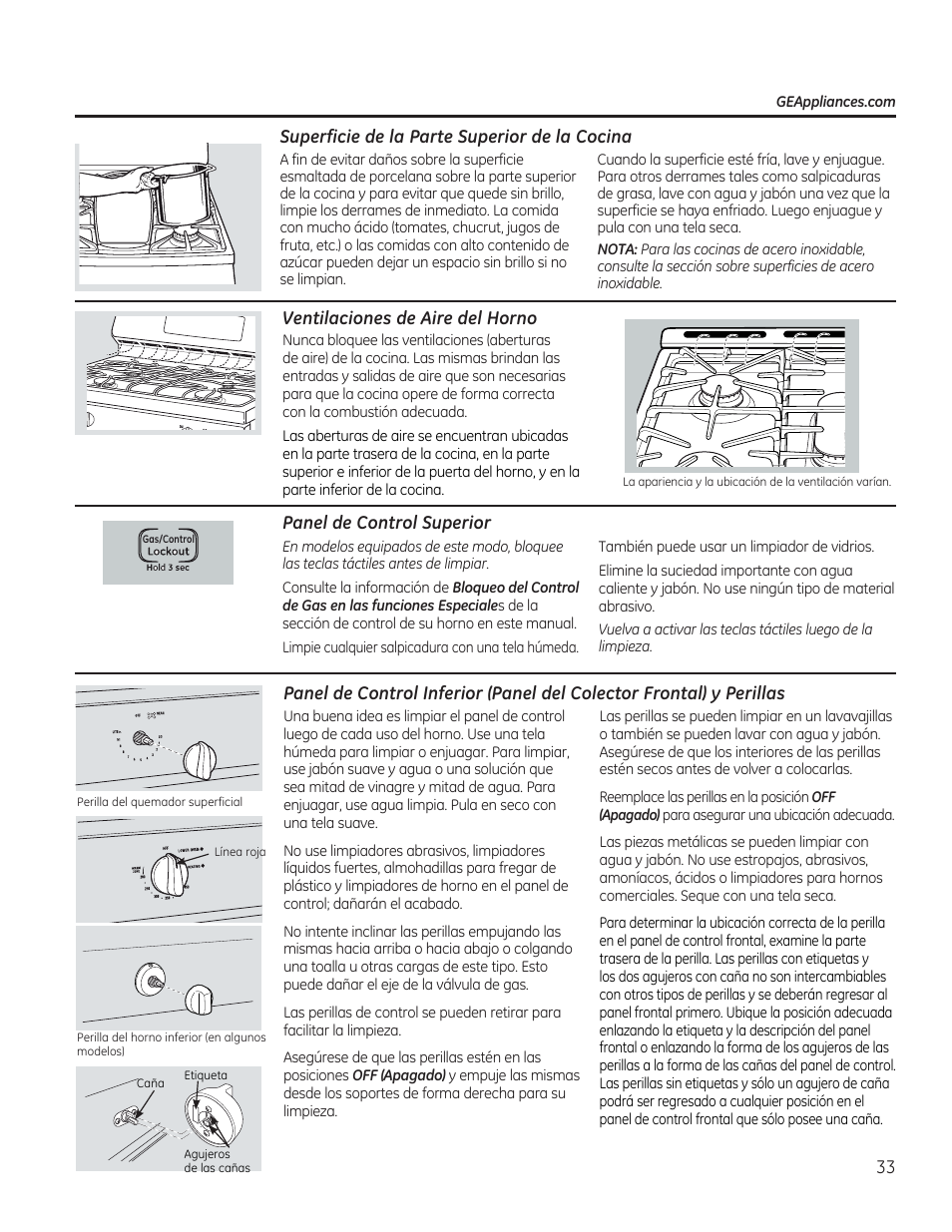 Superficie de la parte superior de la, Ventilaciones de aire del horno, Panel de control superior | GE C2S985SETSS User Manual | Page 93 / 120