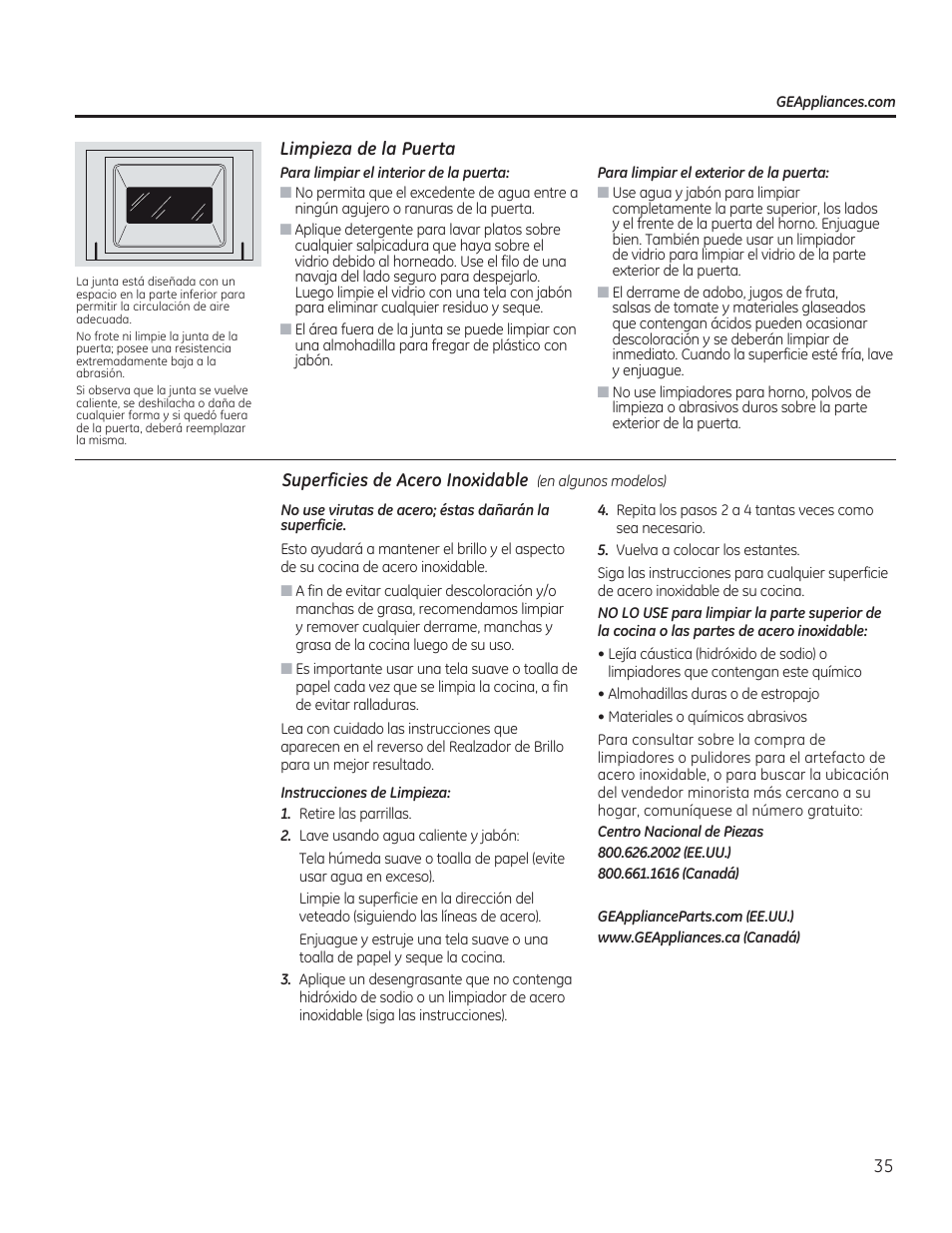 Limpieza de la puerta | GE C2S985SETSS User Manual | Page 95 / 120
