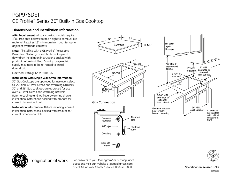 GE PGP976DETBB User Manual | 2 pages