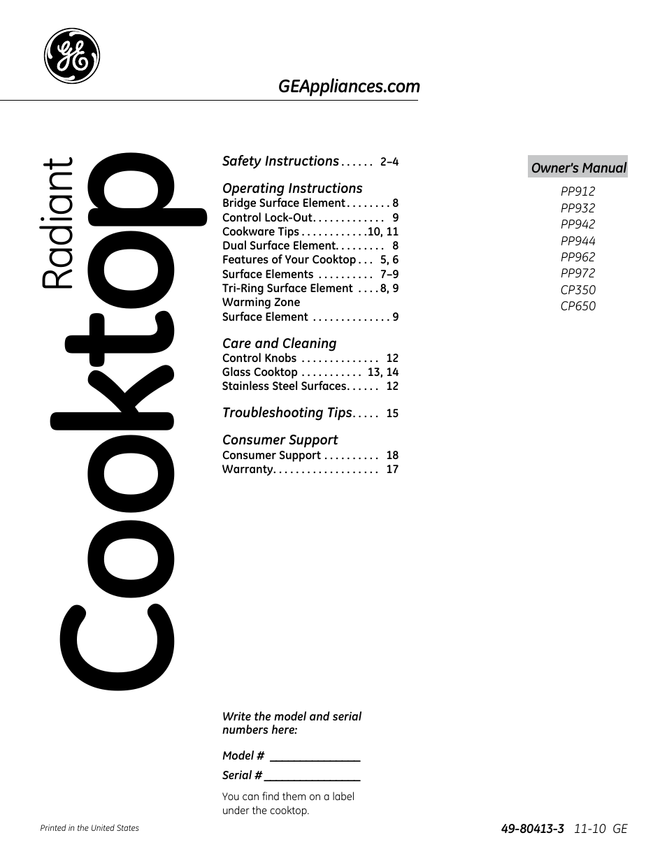 GE PP912SMSS User Manual | 36 pages