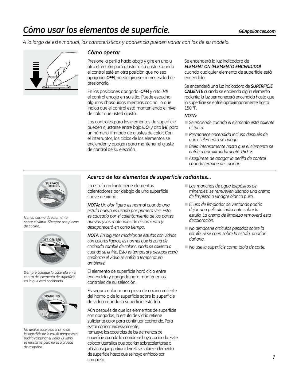 Elementos de superficie –9, Cómo usar los elementos de superficie | GE PP912SMSS User Manual | Page 25 / 36