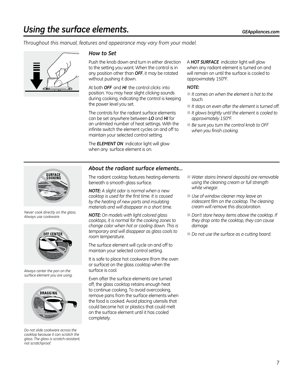 Surface.elements –9, Using the surface elements | GE PP912SMSS User Manual | Page 7 / 36