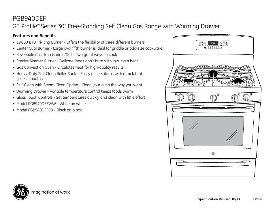 Pgb940def, Ge profile | GE PGB940DEFWW User Manual | Page 2 / 2