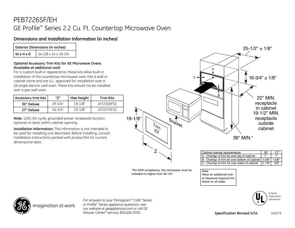 GE PEB7226SFSS User Manual | 2 pages