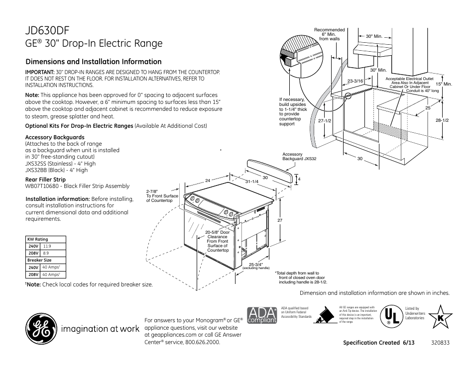 GE JD630DFBB User Manual | 2 pages