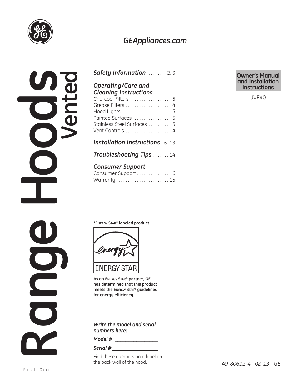 GE JVE40DTBB User Manual | 32 pages