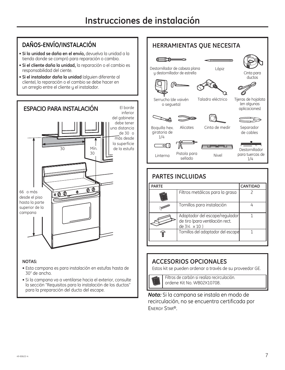 Instrucciones de instalación, Accesorios opcionales, Herramientas que necesita | GE JVE40DTBB User Manual | Page 23 / 32