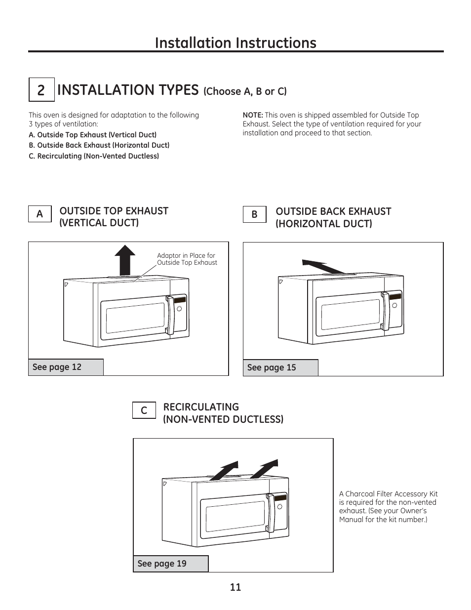 Installation instructions 2, Installation types | GE PSA9240DFWW User Manual | Page 11 / 48