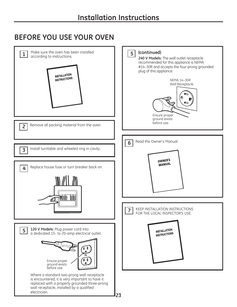 Before you use your oven, Installation instructions | GE PSA9240DFWW User Manual | Page 23 / 48