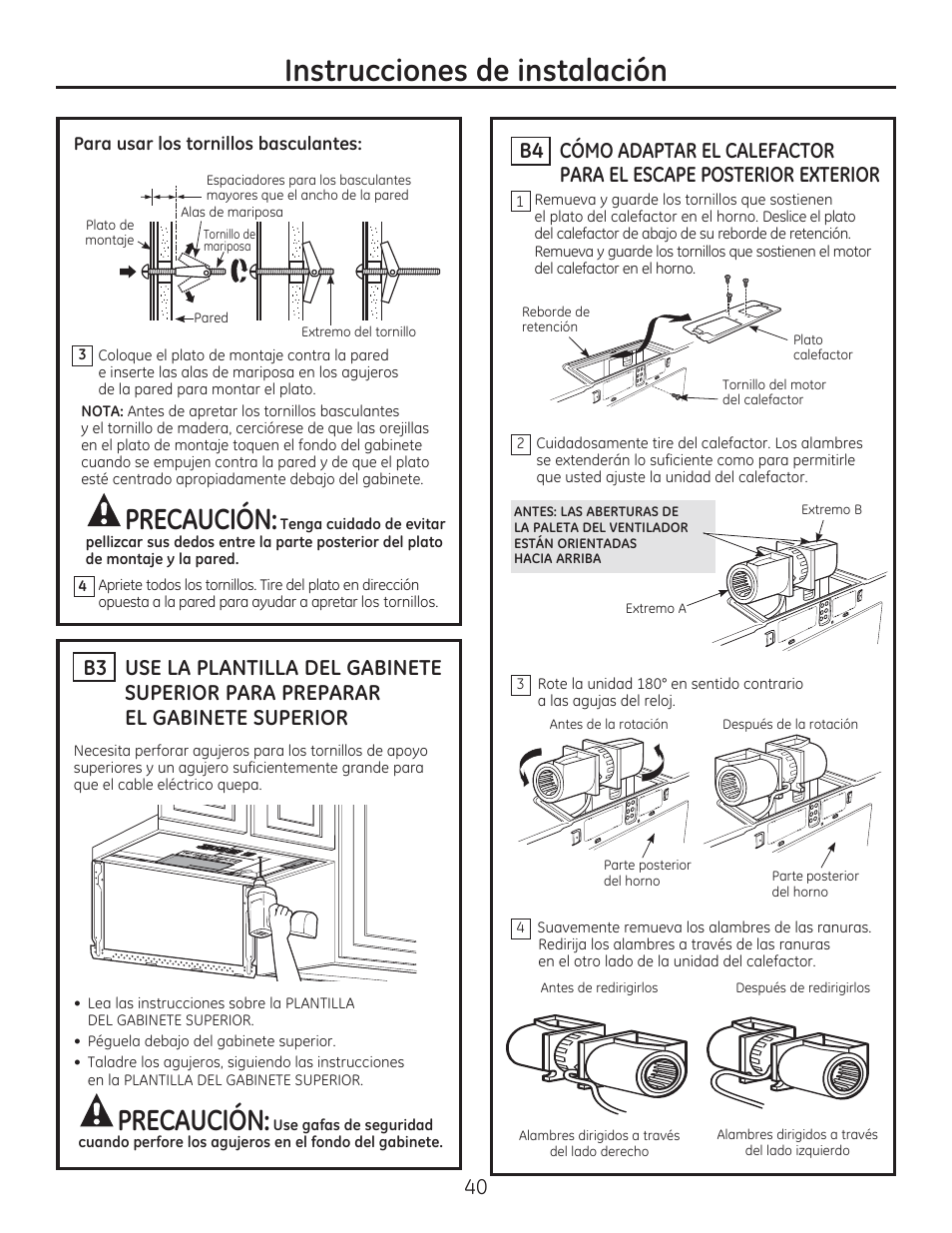 Instrucciones de instalación, Precaución | GE PSA9240DFWW User Manual | Page 40 / 48