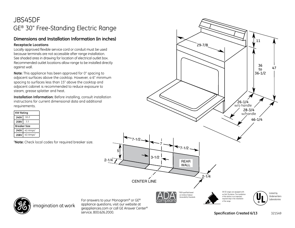 GE JBS45DFBB User Manual | 2 pages