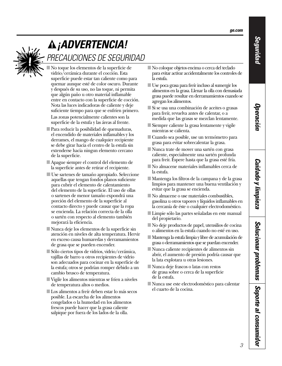 Advertencia, Precauciones de seguridad | GE PP945SMSS User Manual | Page 23 / 40