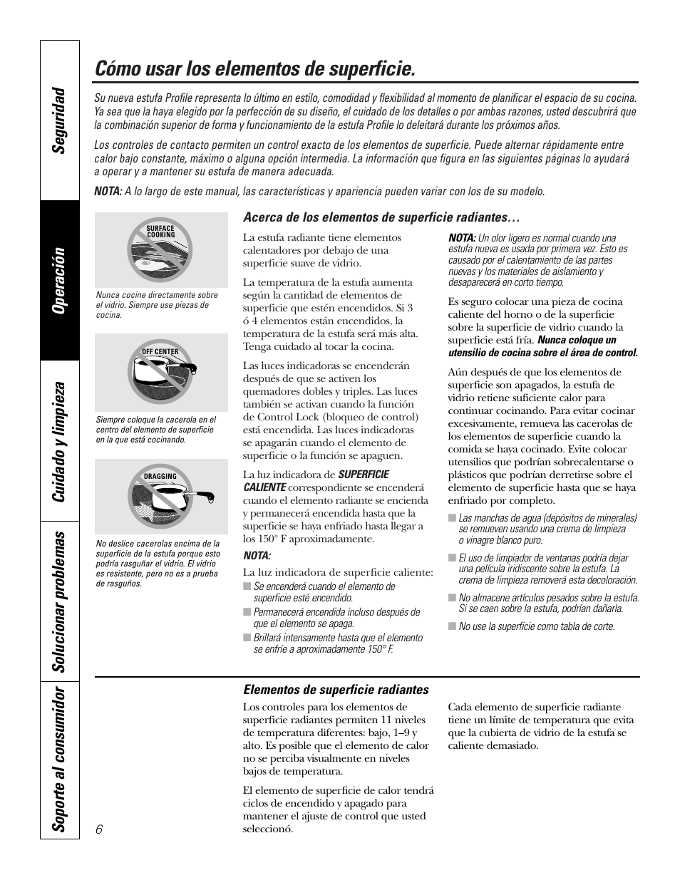 Elementos de superficie, Elementos de superficie –9, Cómo usar los elementos de superficie | GE PP945SMSS User Manual | Page 26 / 40