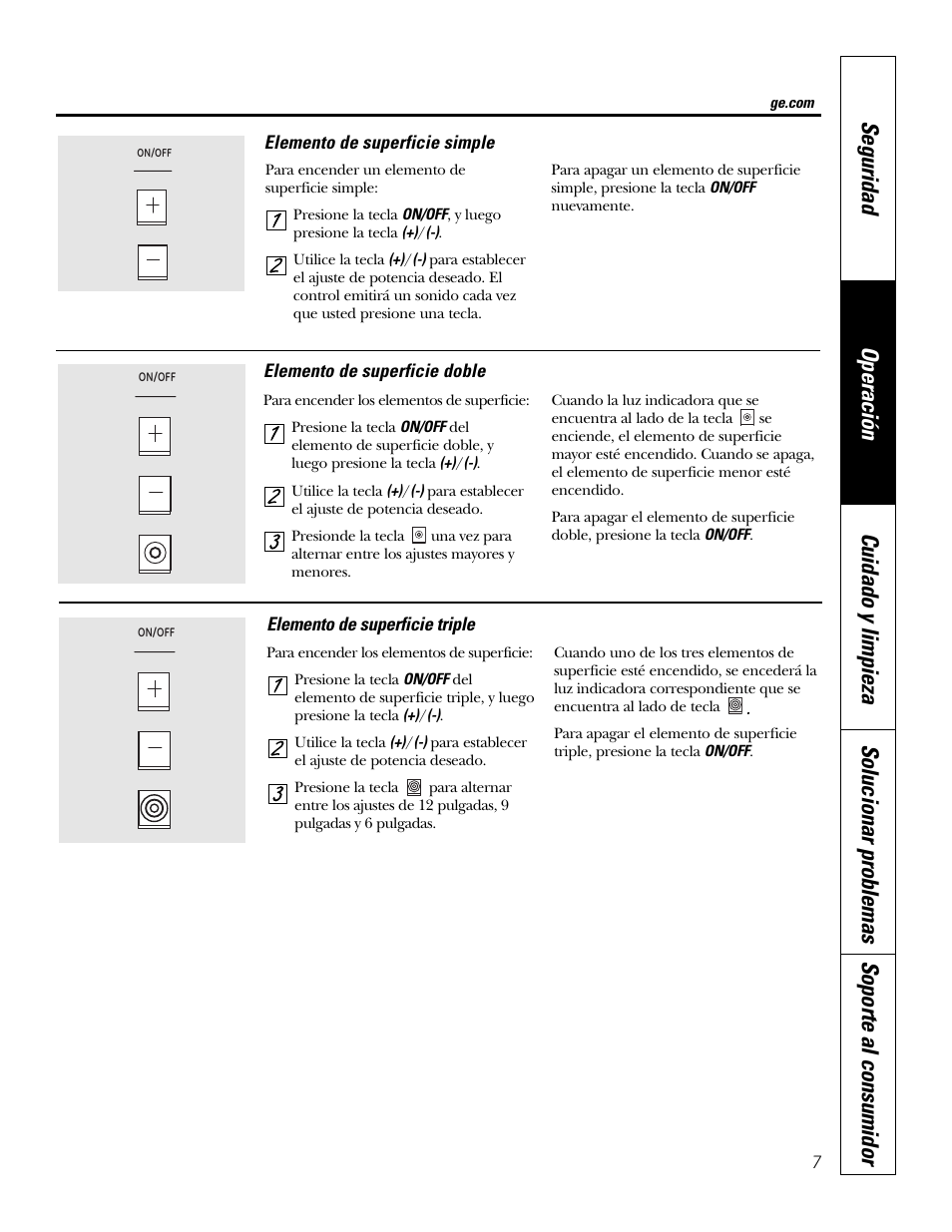 Elemento de superficie doble, Elemento de superficie triple | GE PP945SMSS User Manual | Page 27 / 40