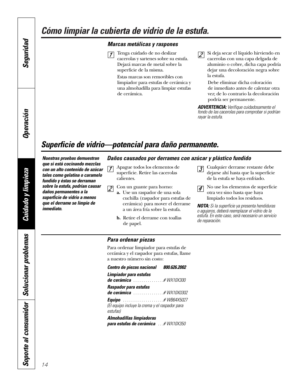 Cómo limpiar la cubierta de vidrio de la estufa | GE PP945SMSS User Manual | Page 34 / 40