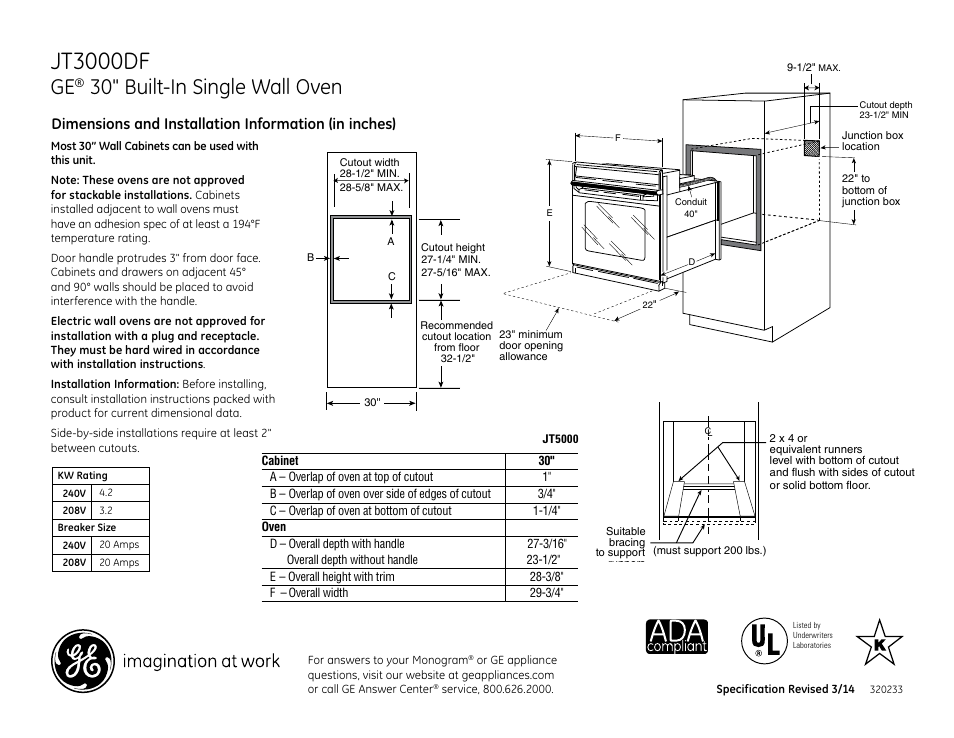 GE JT3000DFWW User Manual | 3 pages