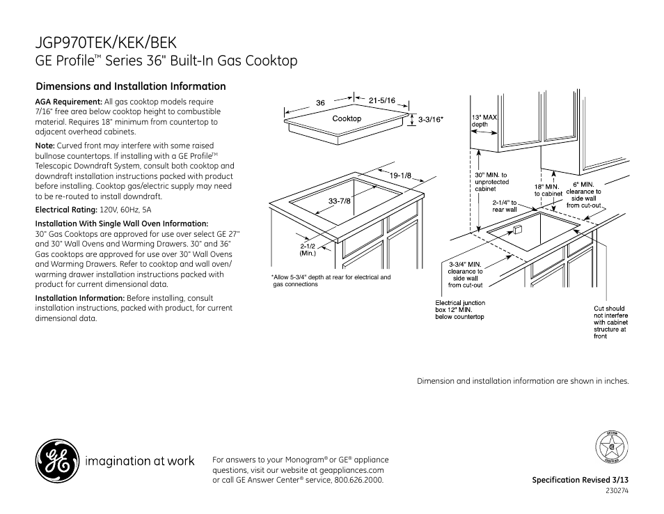 GE JGP970BEKBB User Manual | 2 pages