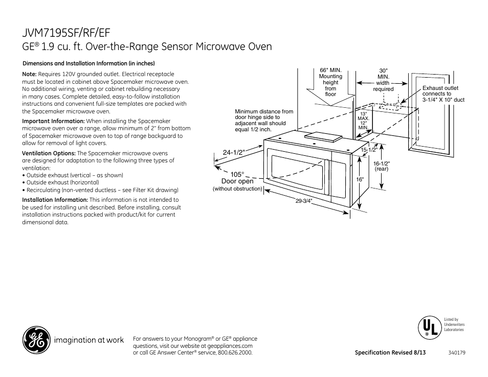 GE JVM7195RFSS User Manual | 3 pages
