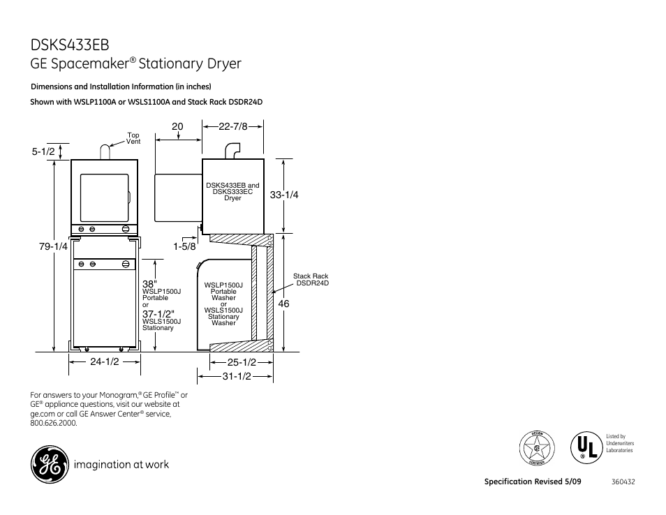 GE DSKS433EBWW User Manual | 4 pages