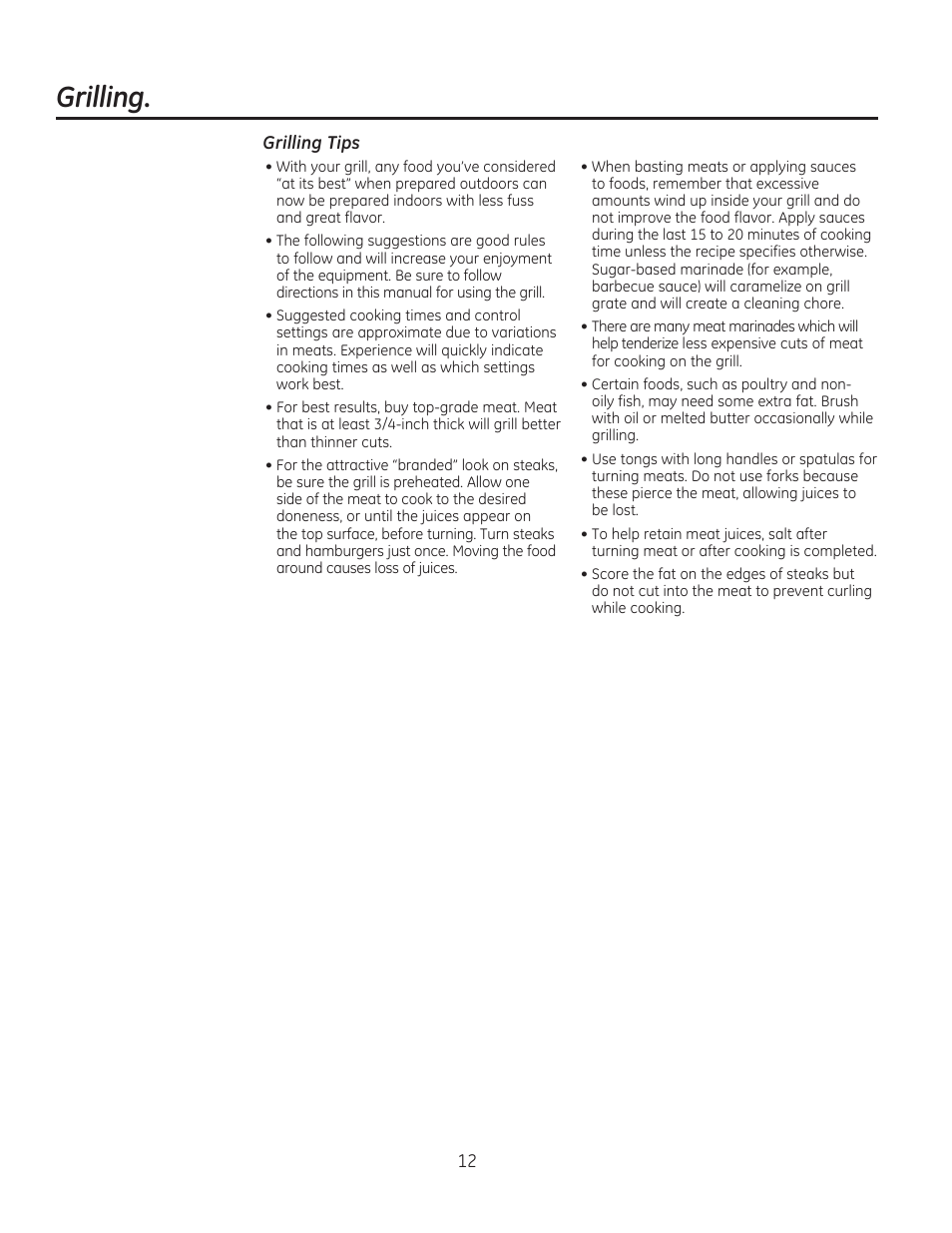 Grilling | GE PGP990SENSS User Manual | Page 12 / 80