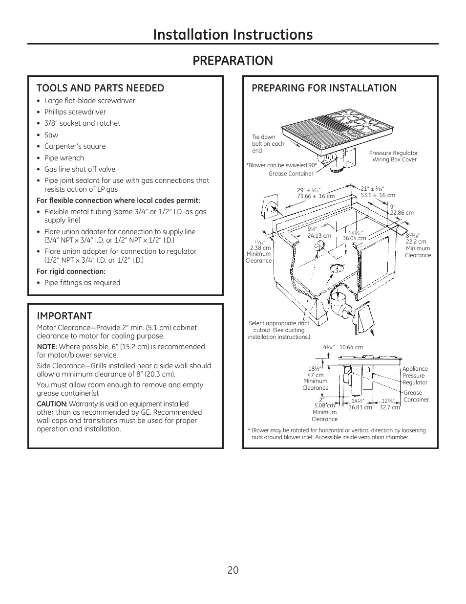 Qvwdoodwlrq,qvwuxfwlrqv | GE PGP990SENSS User Manual | Page 20 / 80