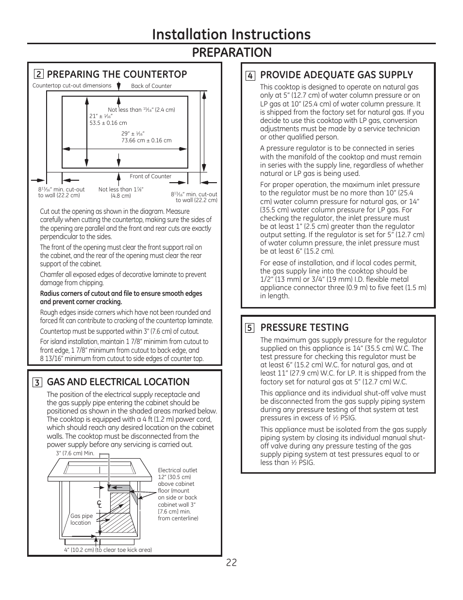 Qvwdoodwlrq,qvwuxfwlrqv | GE PGP990SENSS User Manual | Page 22 / 80