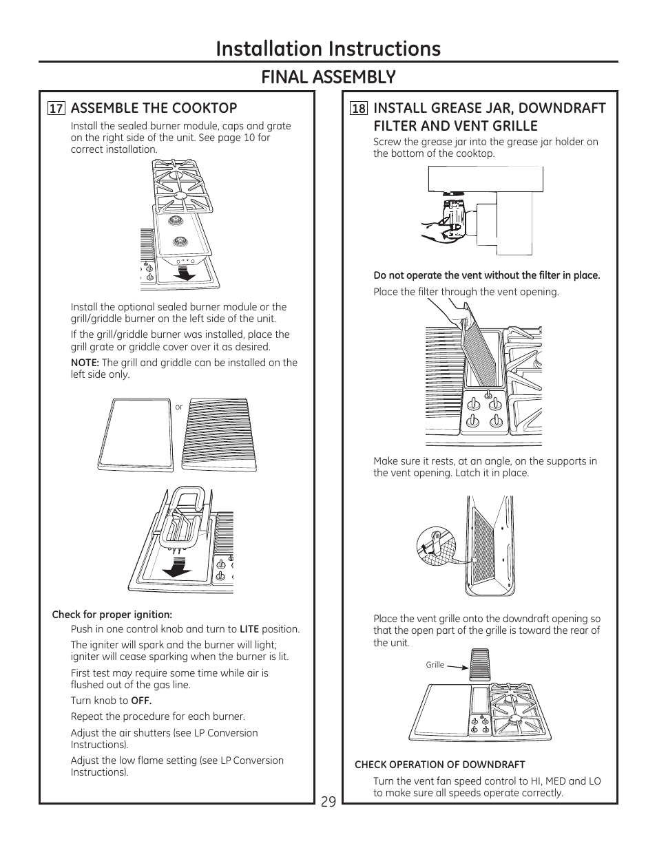 Qvwdoodwlrq,qvwuxfwlrqv | GE PGP990SENSS User Manual | Page 29 / 80