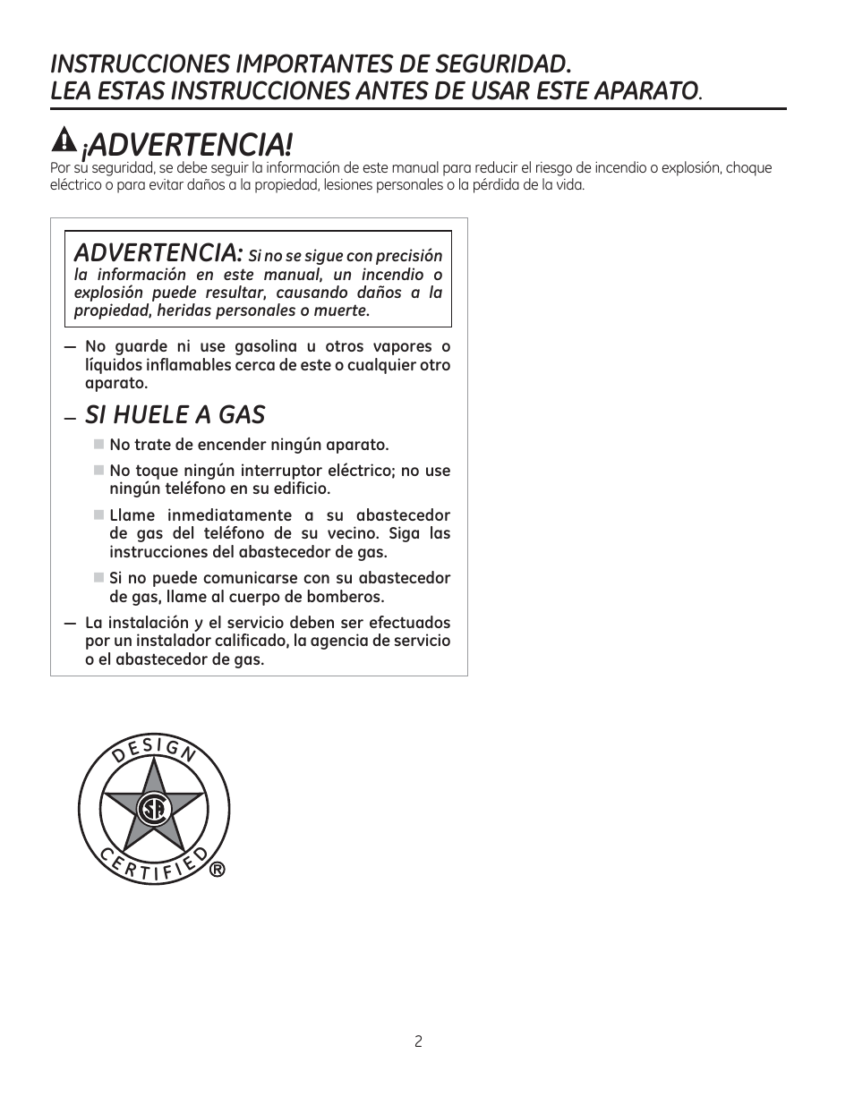 Si huele a gas, Advertencia | GE PGP990SENSS User Manual | Page 42 / 80