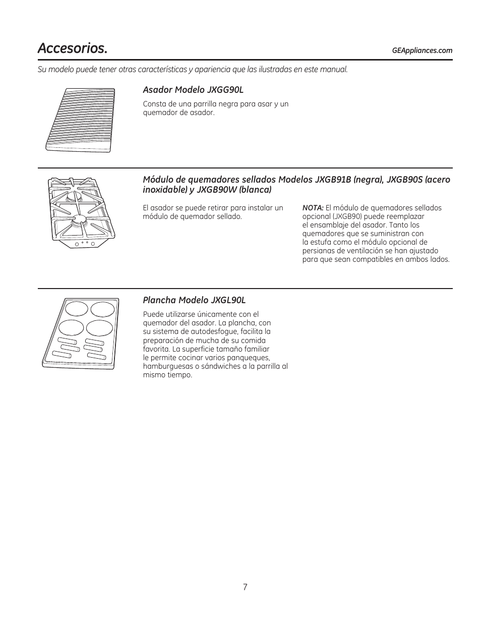 Accesorios | GE PGP990SENSS User Manual | Page 47 / 80