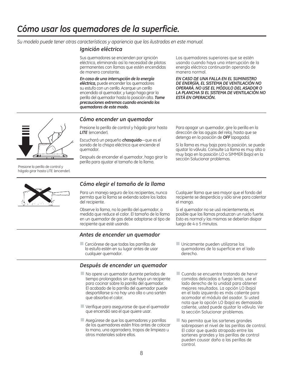 Cómo usar los quemadores de la superficie | GE PGP990SENSS User Manual | Page 48 / 80