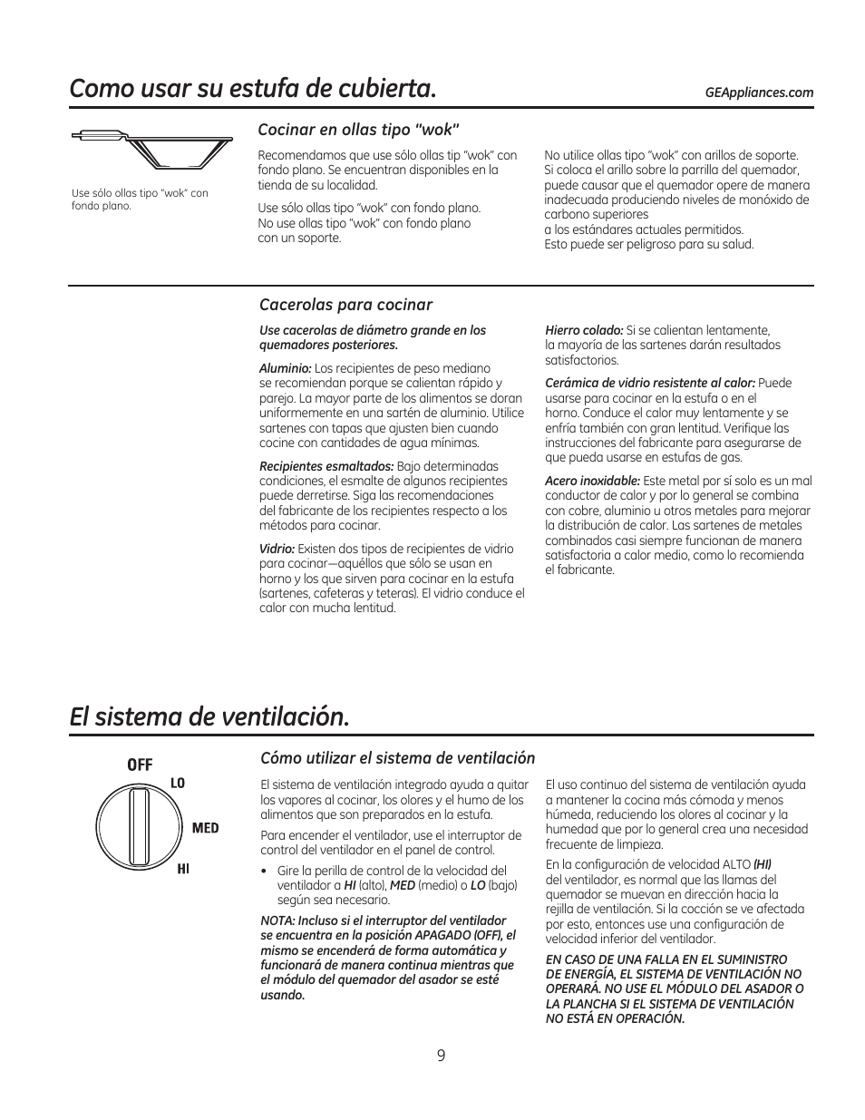 Como usar su estufa de cubierta, El sistema de ventilación | GE PGP990SENSS User Manual | Page 49 / 80