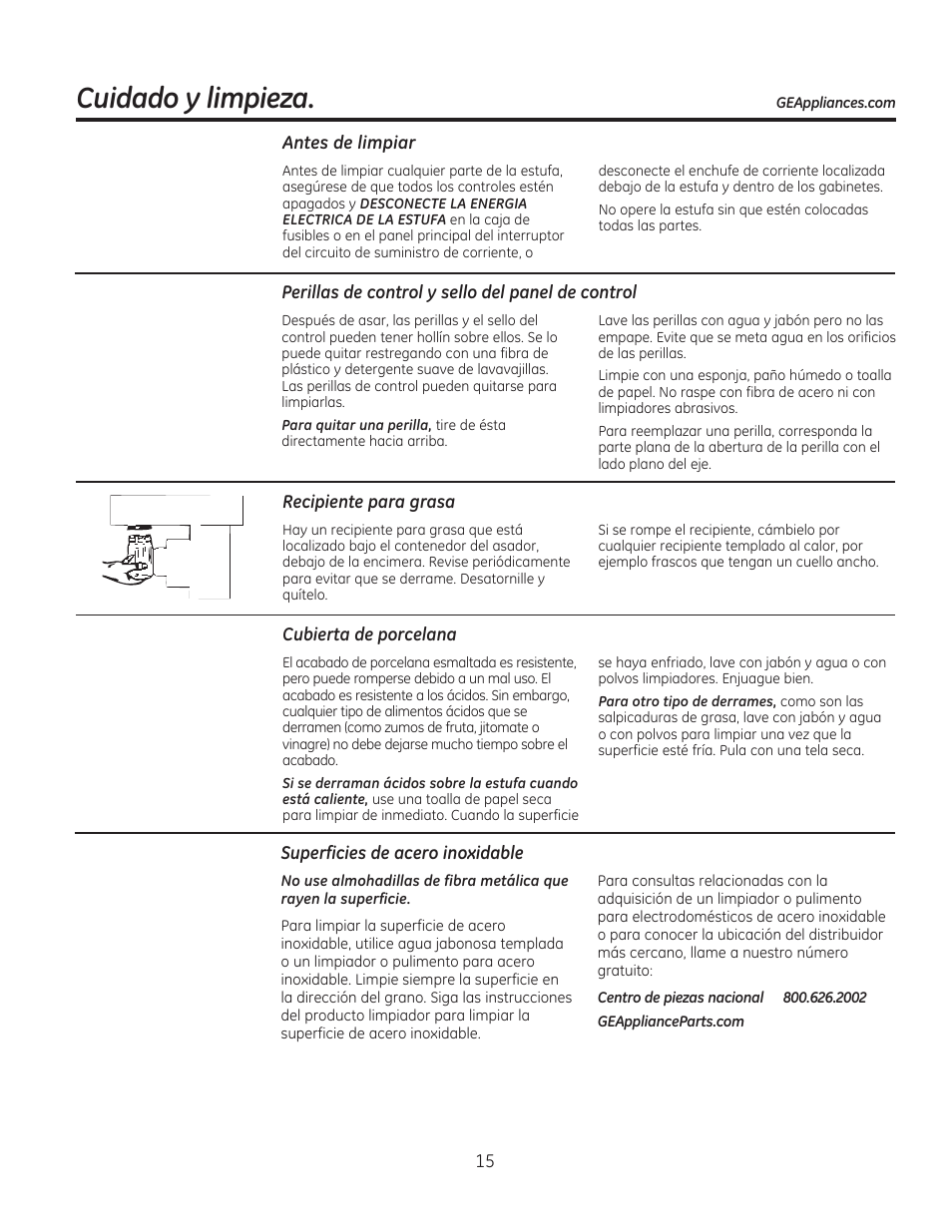 Cuidado y limpieza | GE PGP990SENSS User Manual | Page 55 / 80