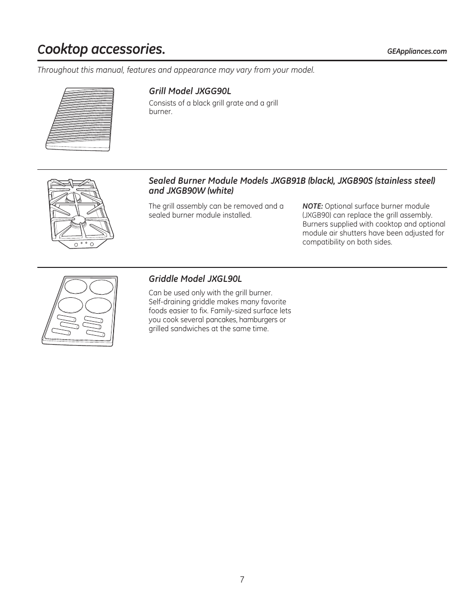 Ooktop accessories | GE PGP990SENSS User Manual | Page 7 / 80