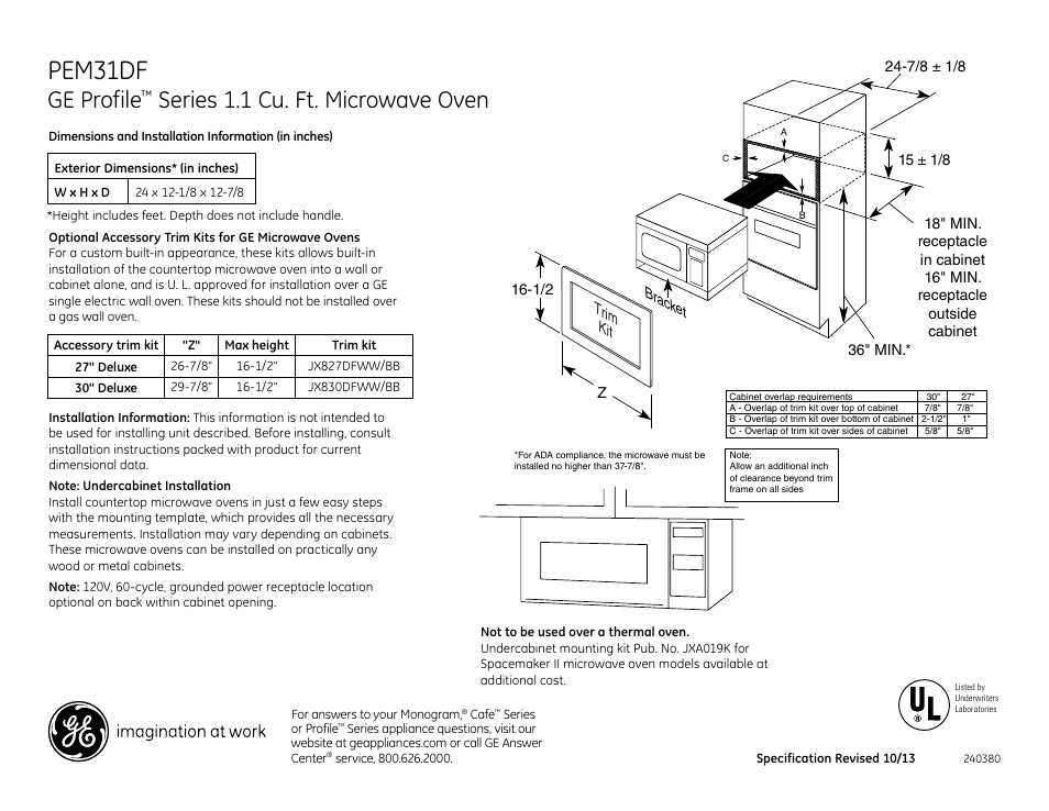 GE PEM31DFBB User Manual | 2 pages