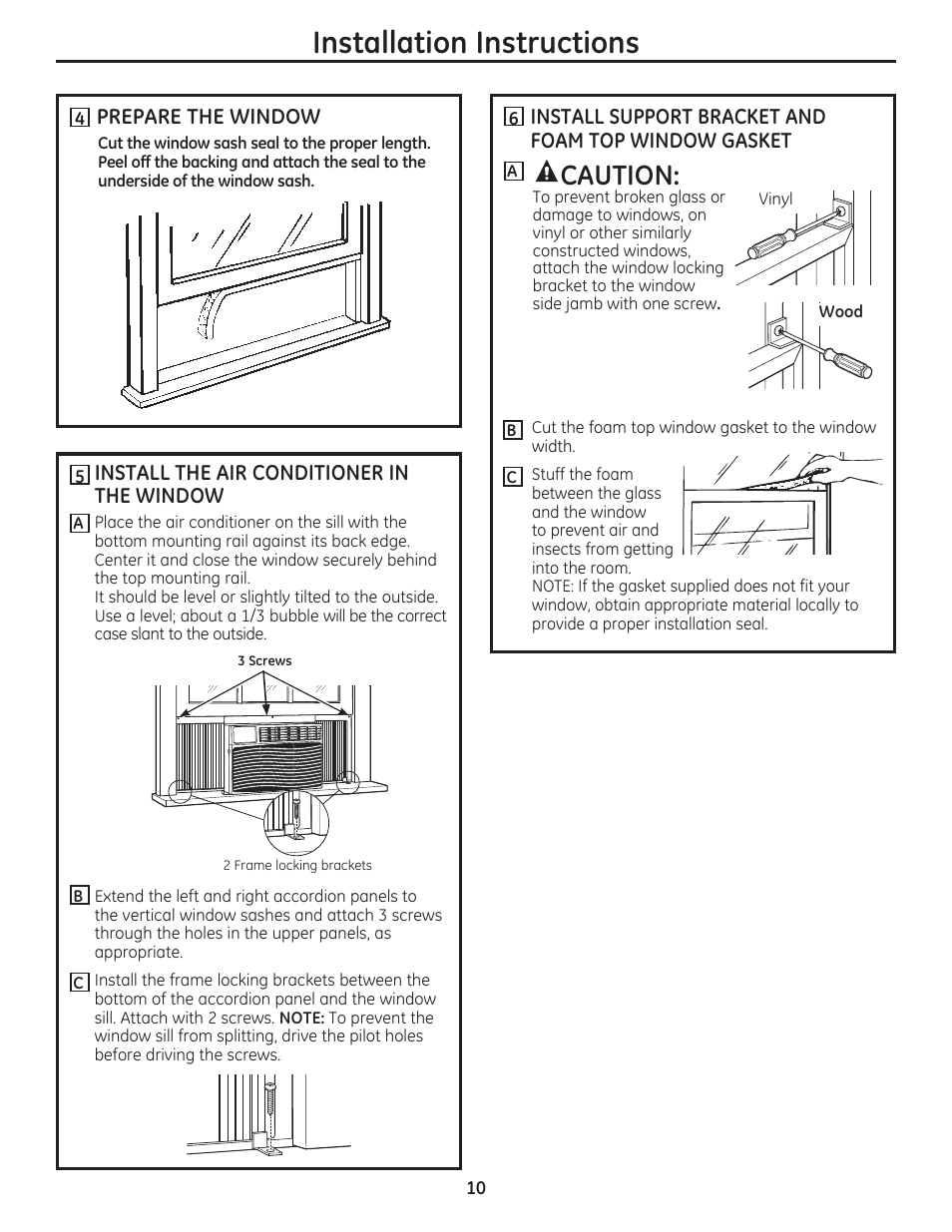 Installation instructions, Caution | GE AEM12AS User Manual | Page 10 / 40