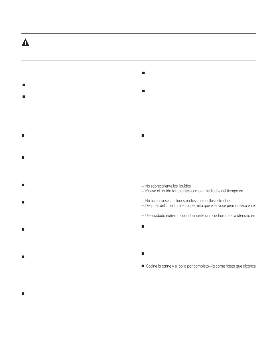Precaución, Comidas | GE PEM31DFBB User Manual | Page 31 / 52