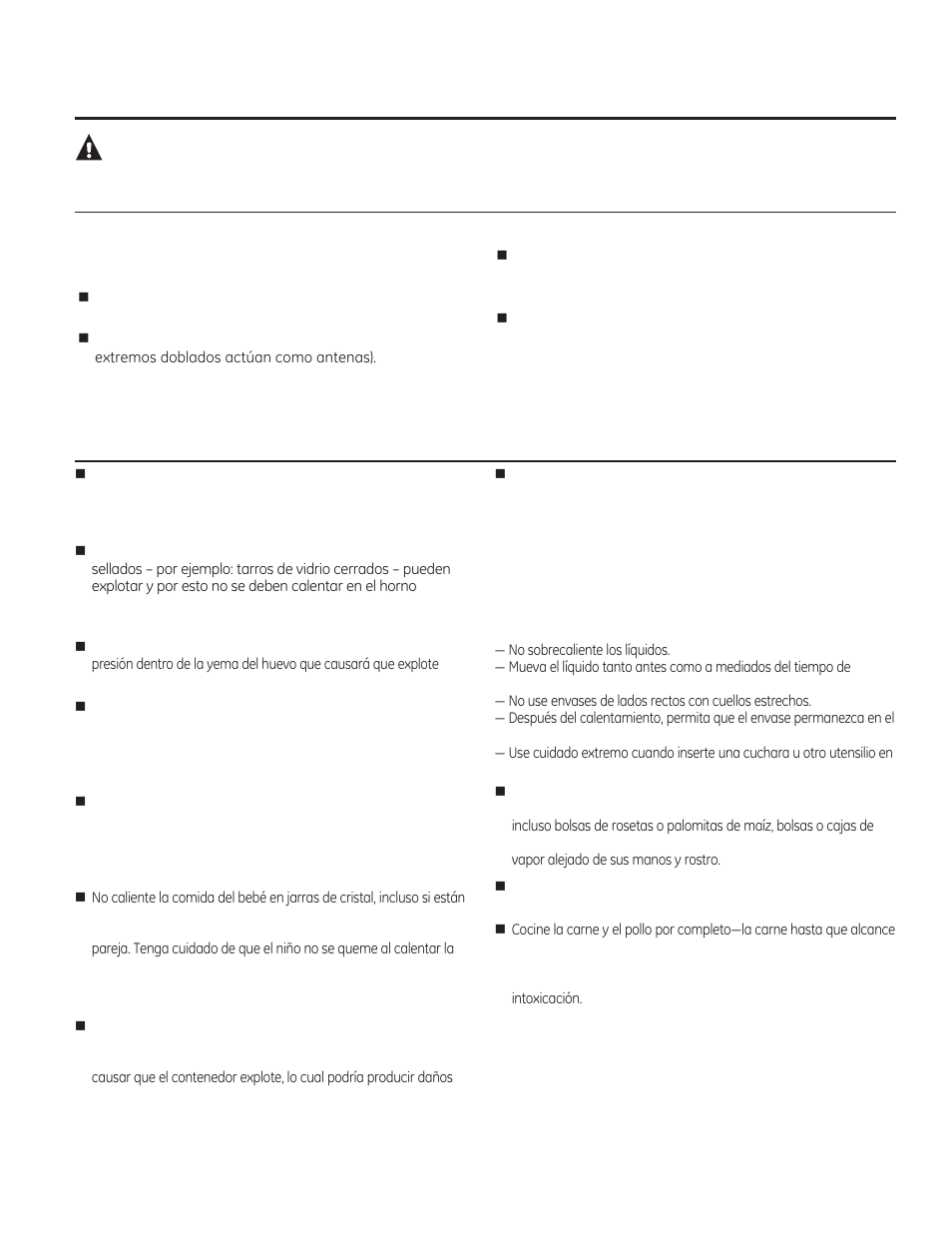 Precaución, Comidas | GE PEM31DFBB User Manual | Page 5 / 52