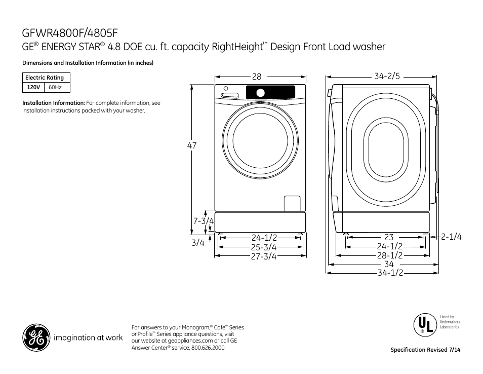 GE GFWR4800FWW User Manual | 3 pages