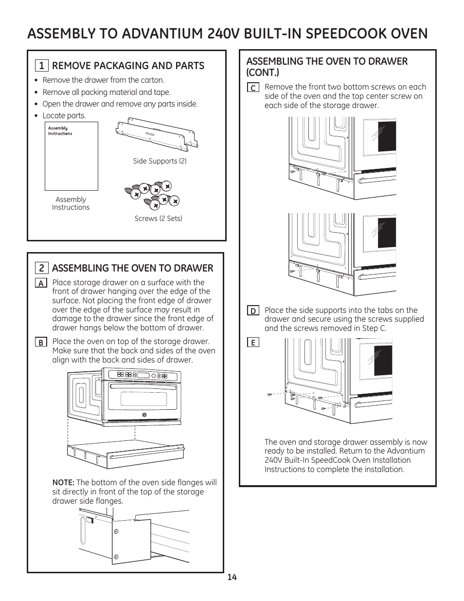 Assembly to advantium 240v built-in speedcook oven | GE PSB9240SFSS User Manual | Page 14 / 32