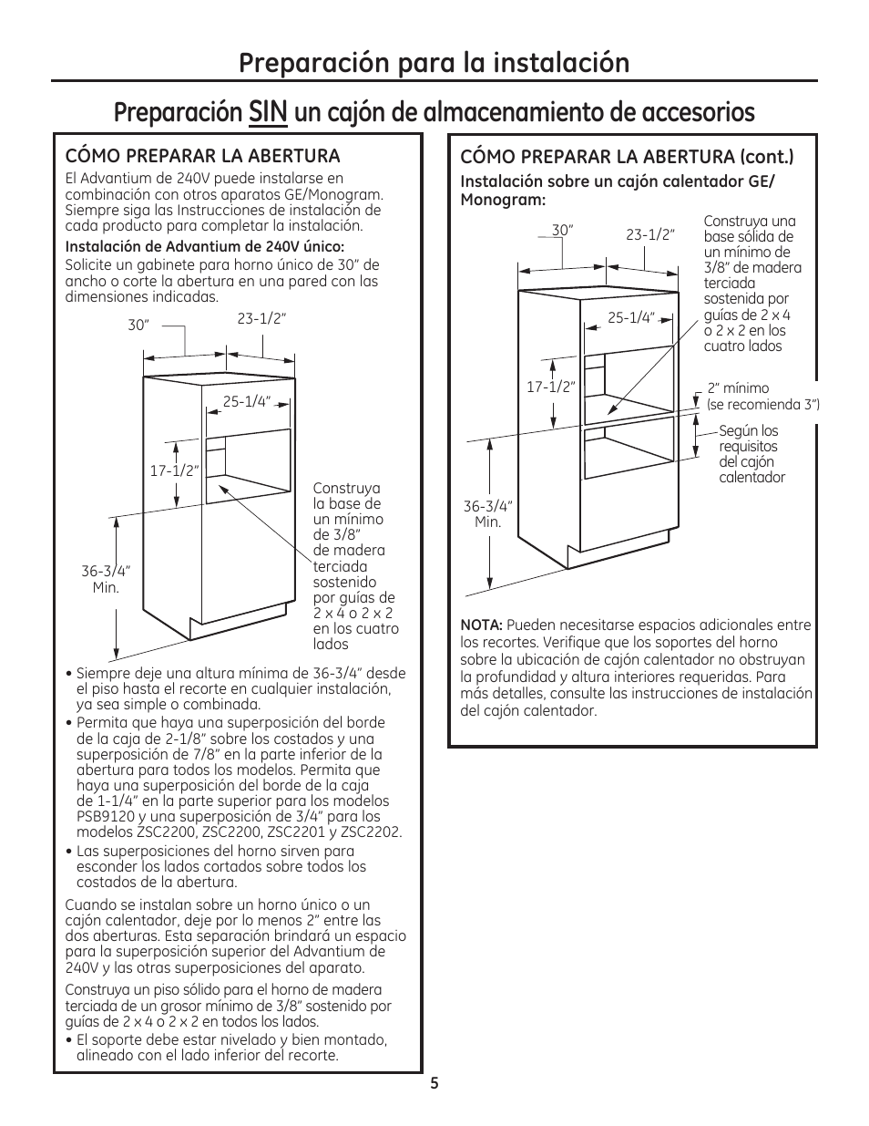 Preparación para la instalación preparación, Un cajón de almacenamiento de accesorios | GE PSB9240SFSS User Manual | Page 21 / 32