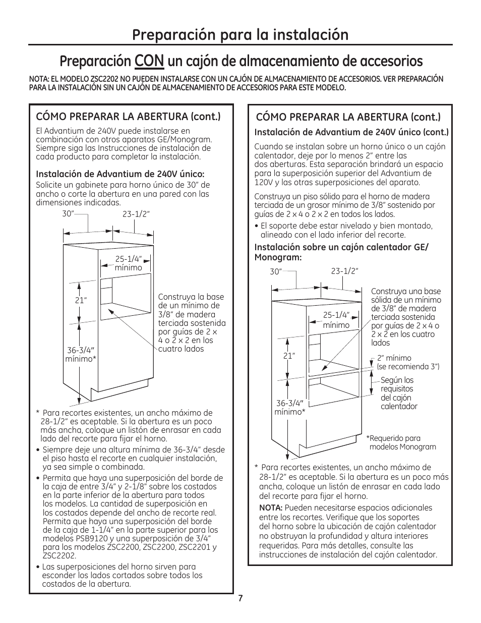 Preparación para la instalación preparación, Un cajón de almacenamiento de accesorios | GE PSB9240SFSS User Manual | Page 23 / 32